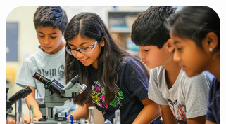 Junior Explorers Program — students at microscopes