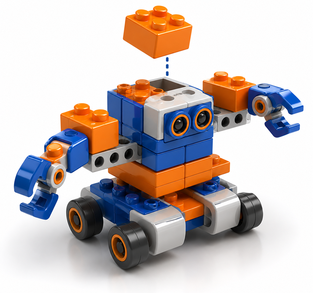 Value icon — robot built from bricks (Build to learn)